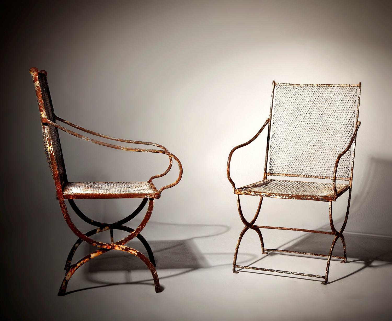 A pr of early 20th century garden chairs