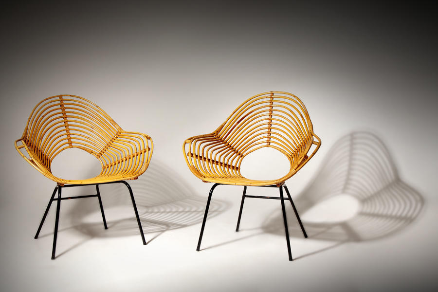 A pair of stylish Rohe, Noordwolde rattan armchairs c.1950