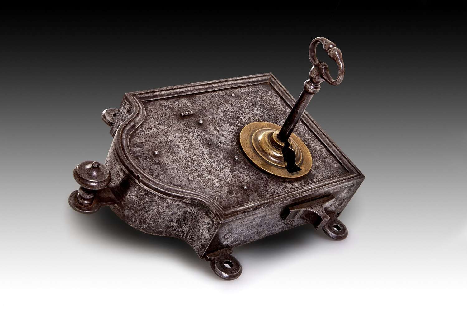 A large 18th century polished steel and brass night lock