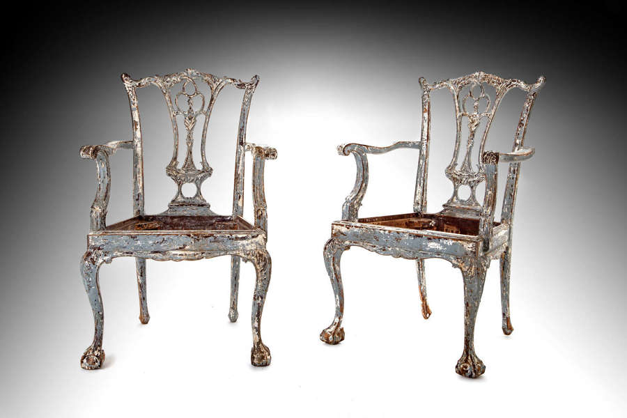 A pair of 19th century later painted armchairs