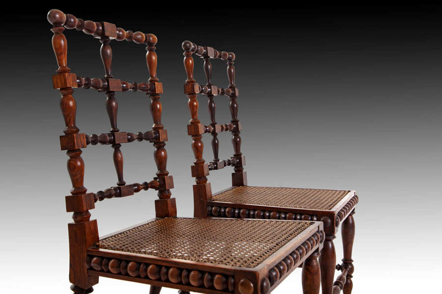 A Pair of turned rosewood side chairs