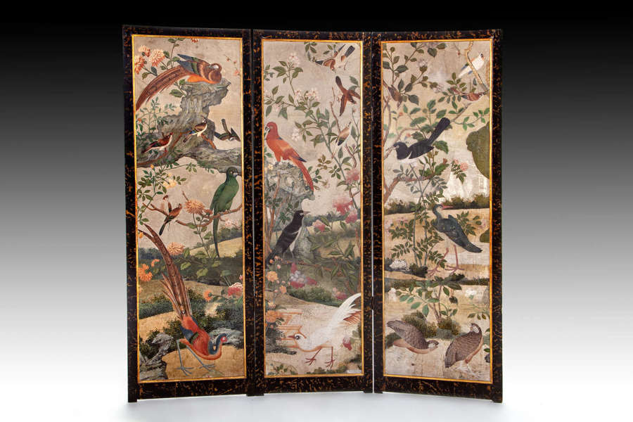 An exquisite screen of 19th century Chinese wallpaper