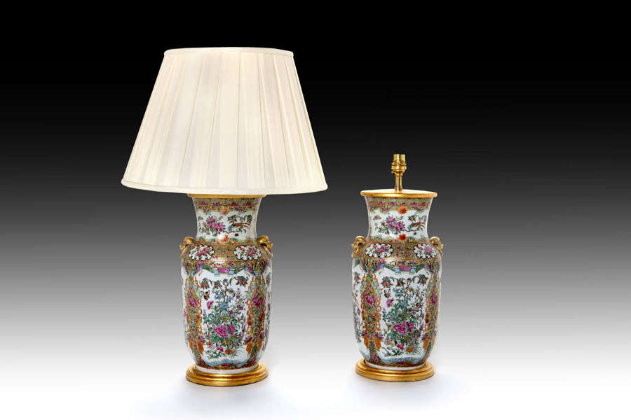 A pair of 19th century famille rose vases as lamps