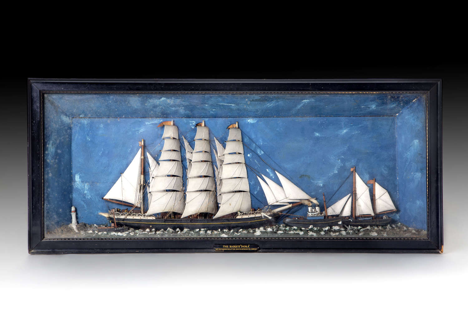 An exceptional 19th century diorama of a ship in choppy seas
