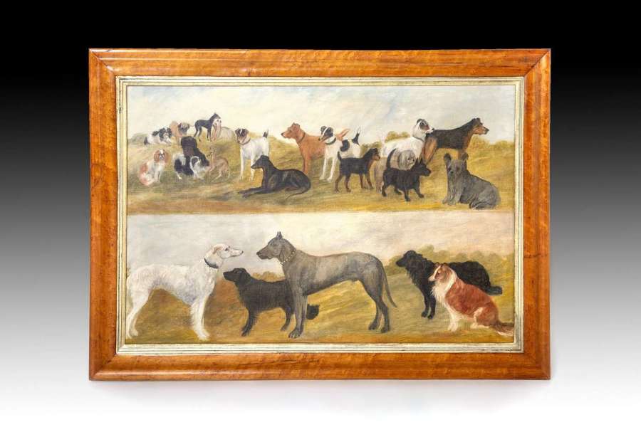 A highly unusual  and rare large painting of dogs