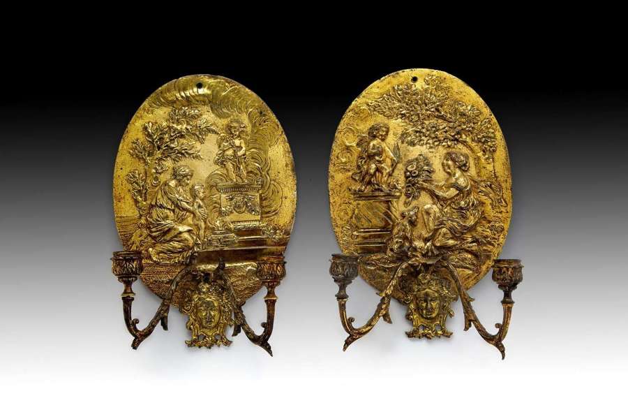 A rare pair of 18th century ormolu wall sconces
