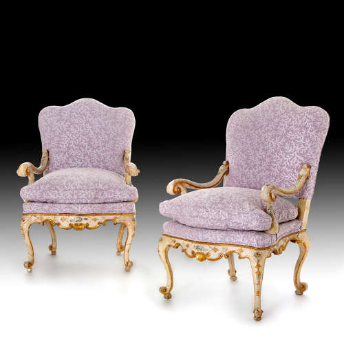 A pair of Venetian open armchairs