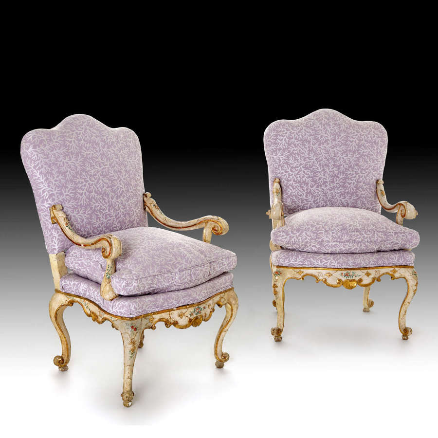 A pair of mid 18th century Venetian armchairs