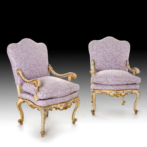 A pair of mid 18th century Venetian armchairs