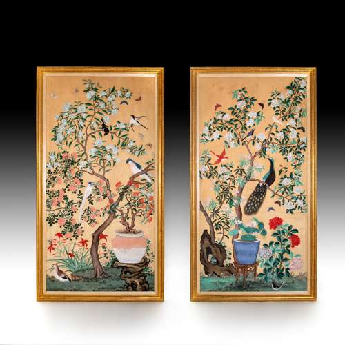 A pair of Chinese wallpaper panels