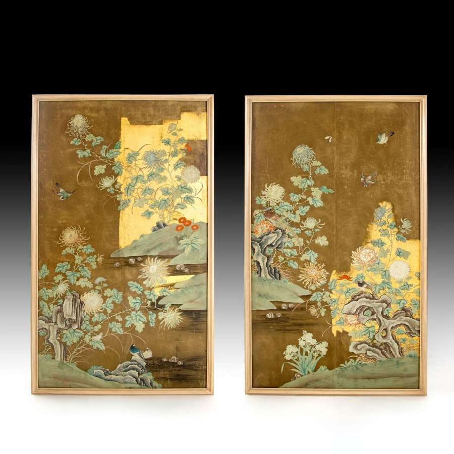 A pair Meiji wallpaper panels