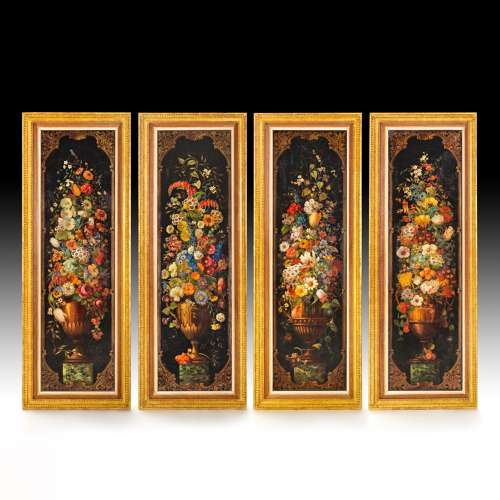 An exceptional and rare set of four painted panels