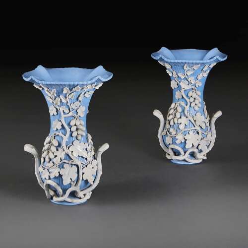A rare pair of powder blue vases