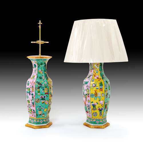 A pair of large Republic period polychrome vases as lamps