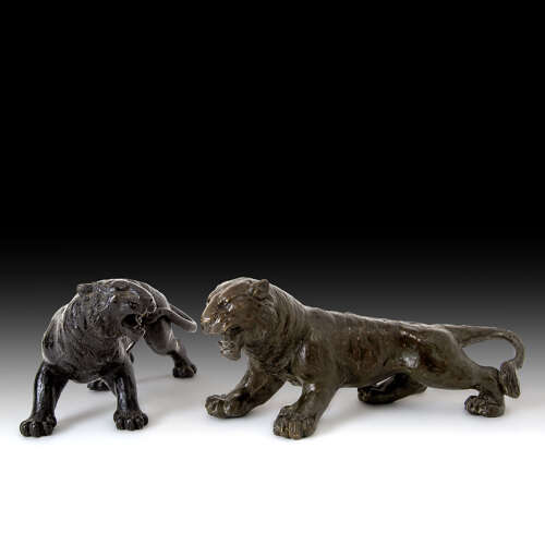 Two early 20th century bronze tigers
