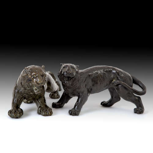 Two early 20th century bronze tigers
